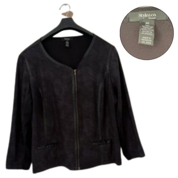 Style & Co. Woman 3X Faux Suede Black Zip Jacket - Picture 1 of 3